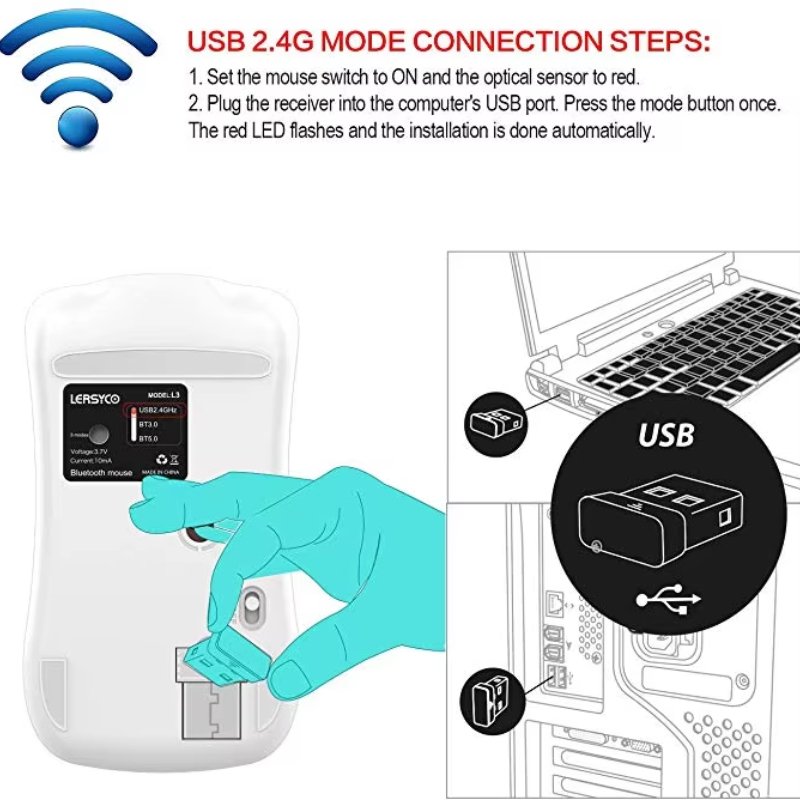 Ultra Thin Aluminum Gaming Wireless Mouse, Bluetooth, Three Mode Mute Mouse, Silent Rechargeable Laptop Mouse