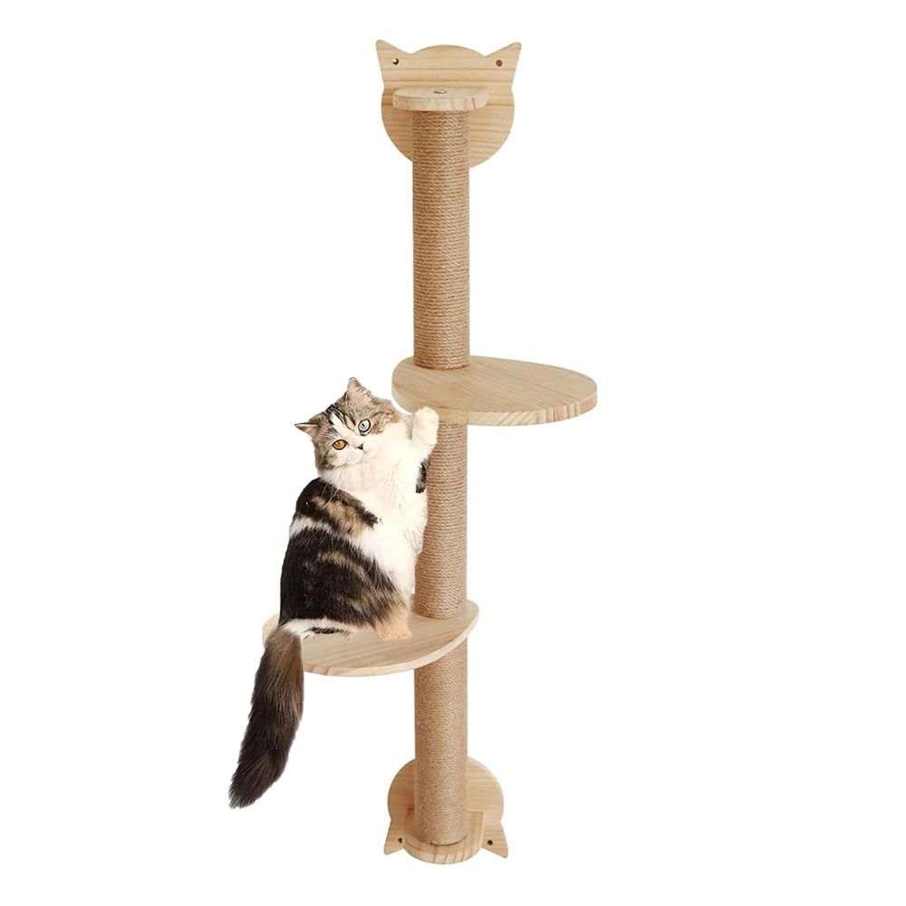 Vertical Wall-Mounted Cat Scratching Tower with Perch Platforms