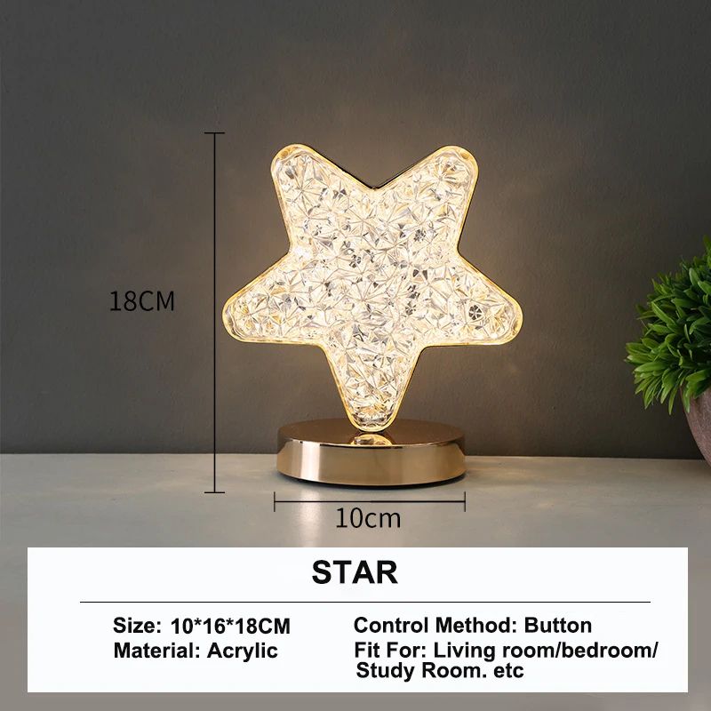 Rechargeable 3D Moon Crystal Touch Lamp – USB Dimmable LED Bedside Ambient Night Light