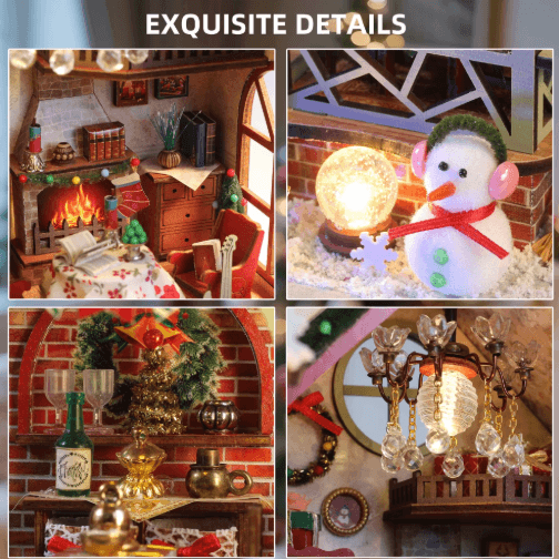 Christmas Night Warm House Miniature Dollhouse DIY Kit with Music Box