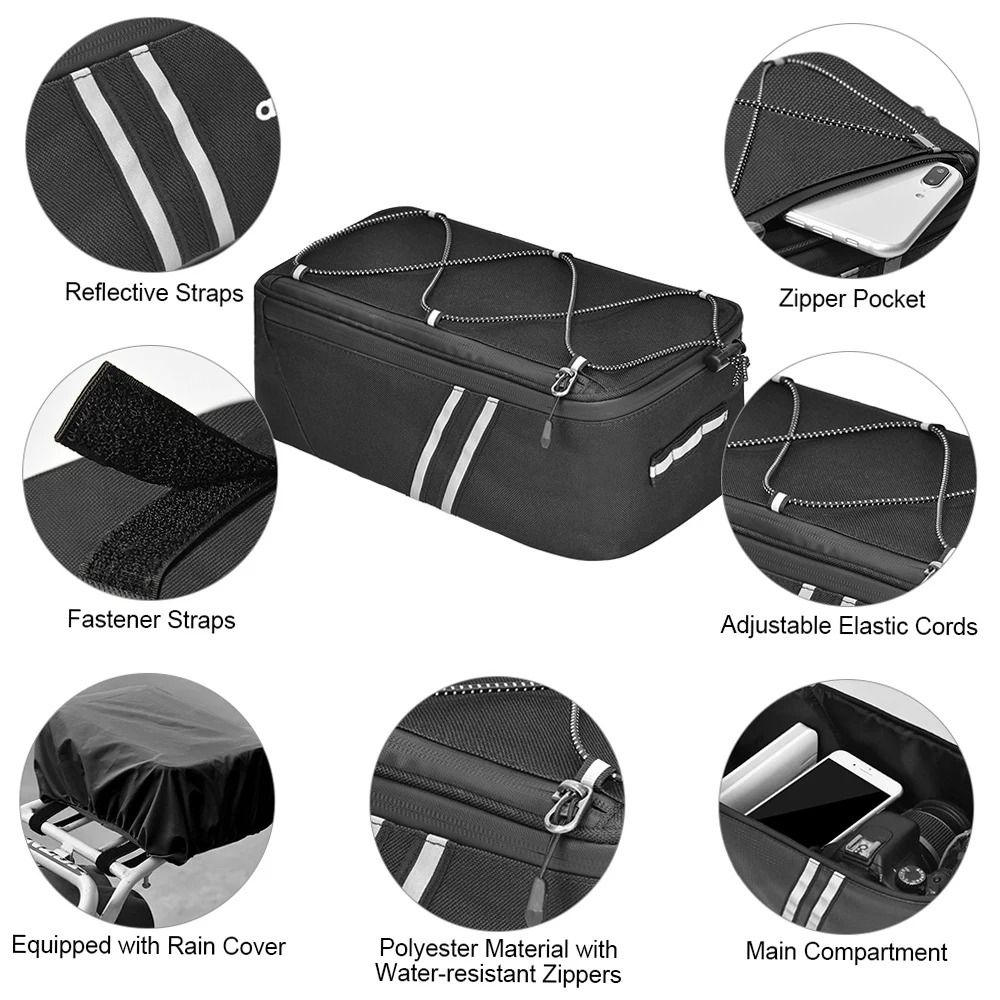 7L Bike Trunk Bag Water Resistant Rear Rack Bag with Rain Cover