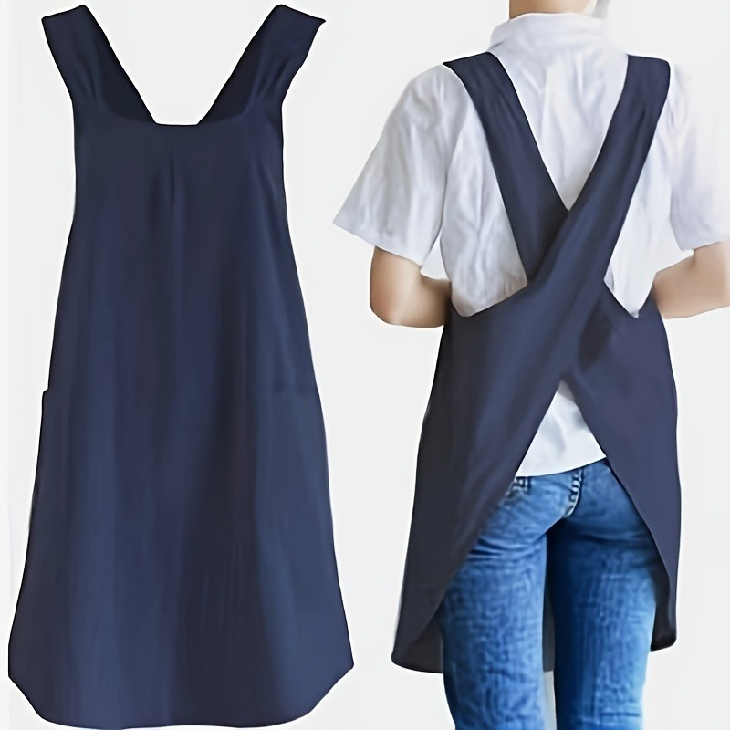 Comfortable Vintage Apron with Pockets, Easy-Clean Adjustable No-Tie Design for Baking Lovers