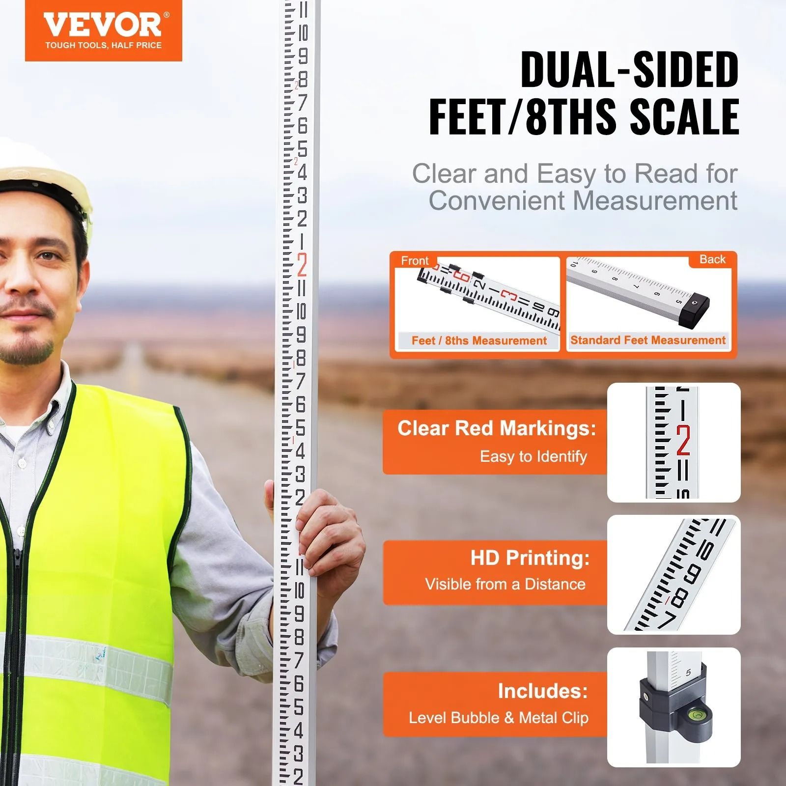 Aluminum Grade Rod Telescopic Leveling Rod with Bubble Level & Carry Bag