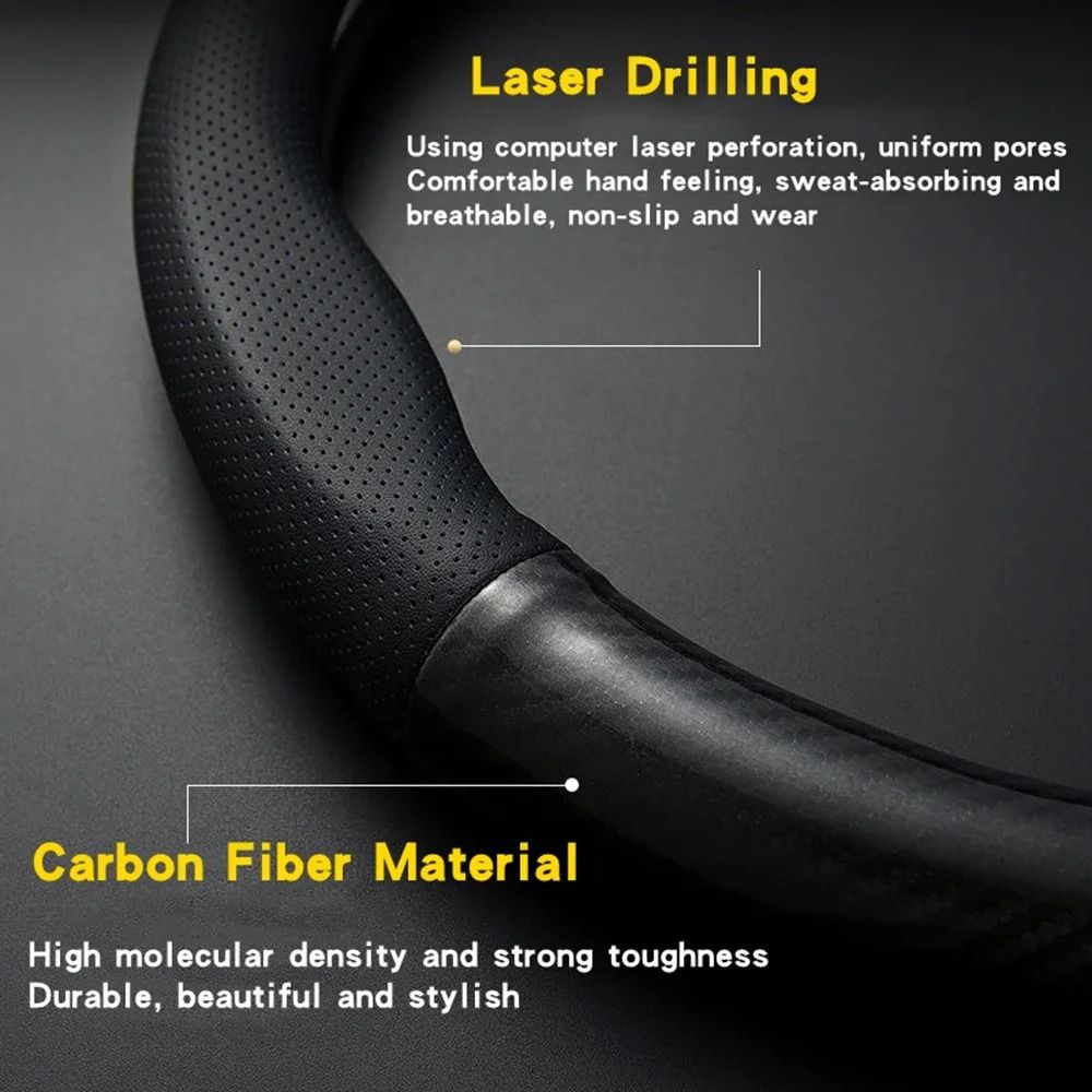 Carbon Fiber Leather Car Steering Wheel Cover Anti Slip Universal Fit