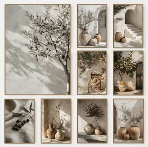 Minimalist Olive Tree Canvas Wall Art – Mediterranean Frameless Still Life Poster