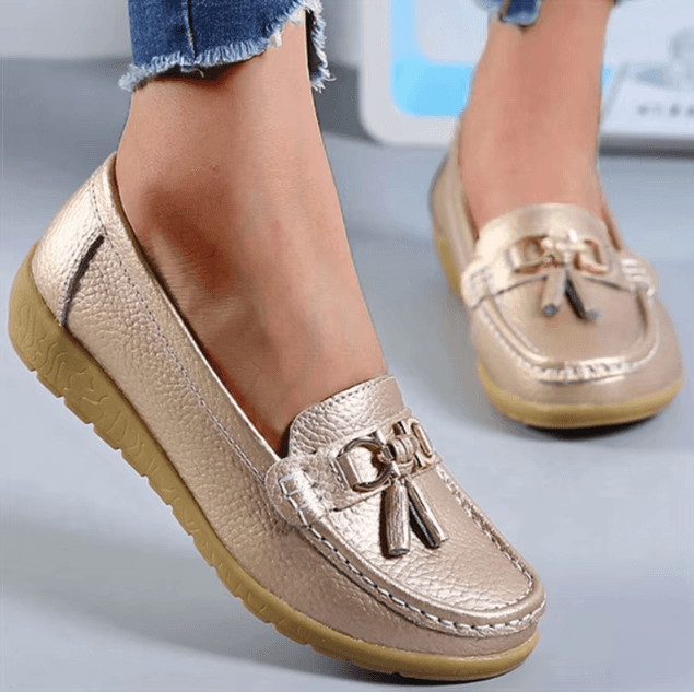 Womens Comfortable Leather Casual Flat Loafers Breathable Slip On Nurse Shoes