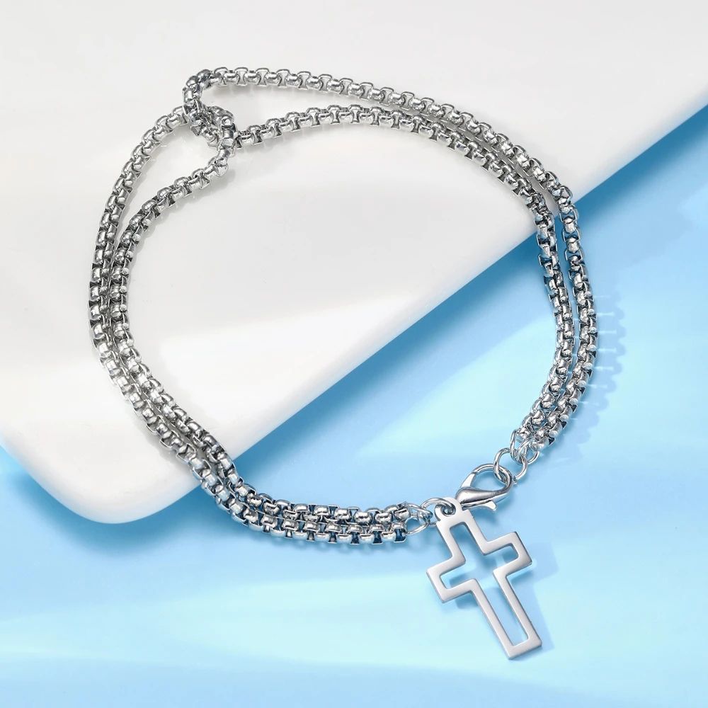 Retro Cross Double Chain Stainless Steel Bracelet for Men & Women