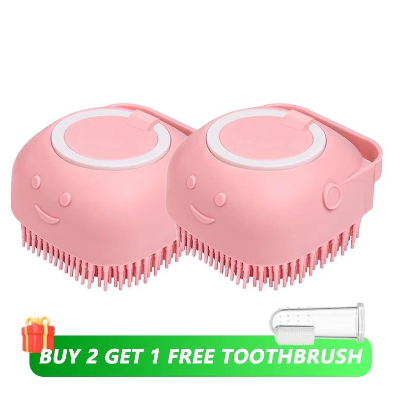 Silicone Dog Bathing Brush with Shampoo Dispenser – Soft Pet Massage Grooming Tool