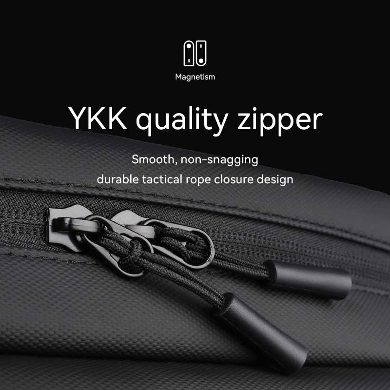 Large Capacity Waterproof Men's Crossbody Bag Zipper Black Satchel with Magnetic Buckle