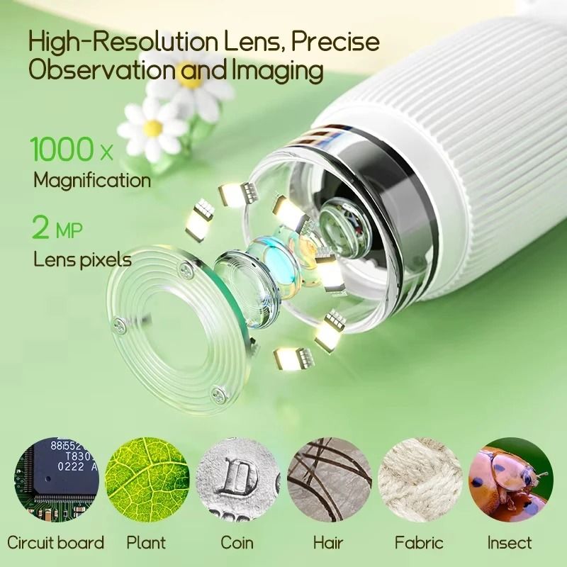 Digital Kids Learning Microscope – 1000x HD Magnifier with 200MP Lens – Educational Photo & Video Science Tool