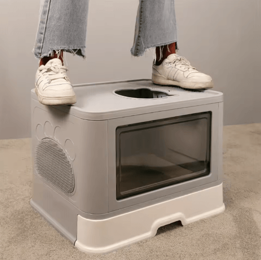 Foldable Enclosed Cat Litter Box with Top Exit Space Saving enclosed cat litter box with Scoop