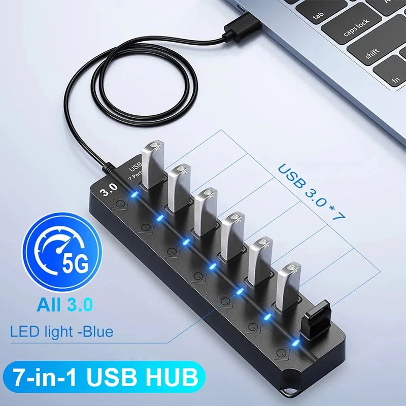 High-Speed USB 3.0 Multi-Port Hub with 100cm Cable for Laptop and PC