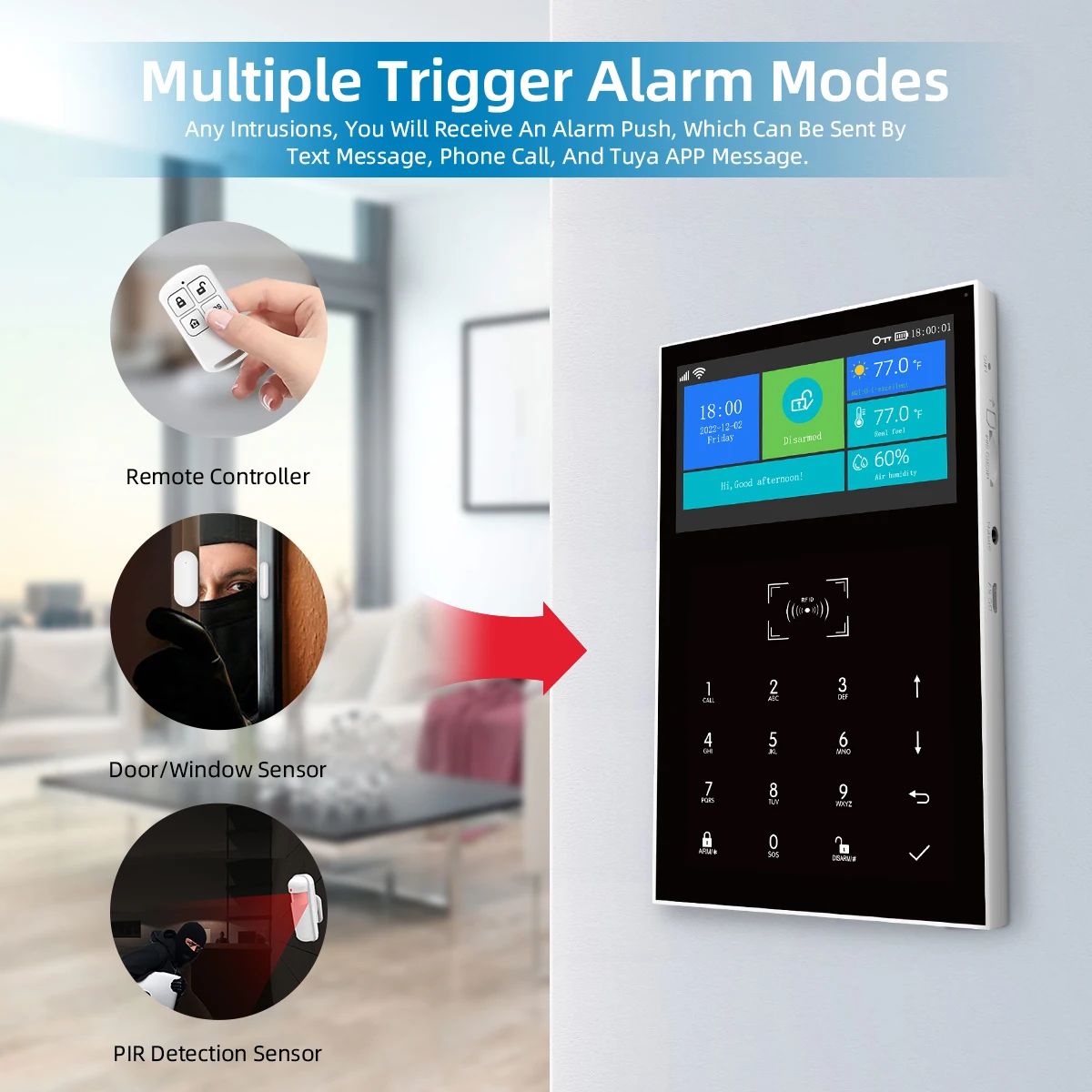 PG109 Tuya Smart WiFi GSM Home Alarm System with 4.3-Inch Display, App Control, Temperature Monitor