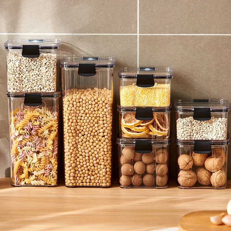 Airtight Storage Box for Grain Pasta Moisture-Proof Sealed Jar Plastic Household Kitchen Organizer Seasoning Jars