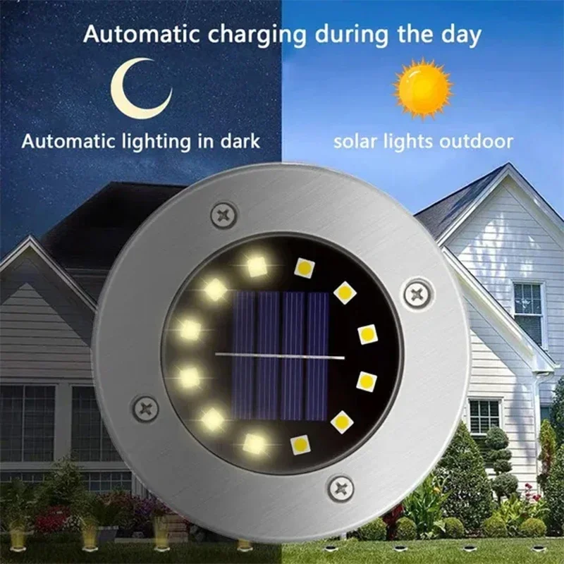Solar Disk Garden Lights Outdoor Waterproof LED Ground Pathway Lights