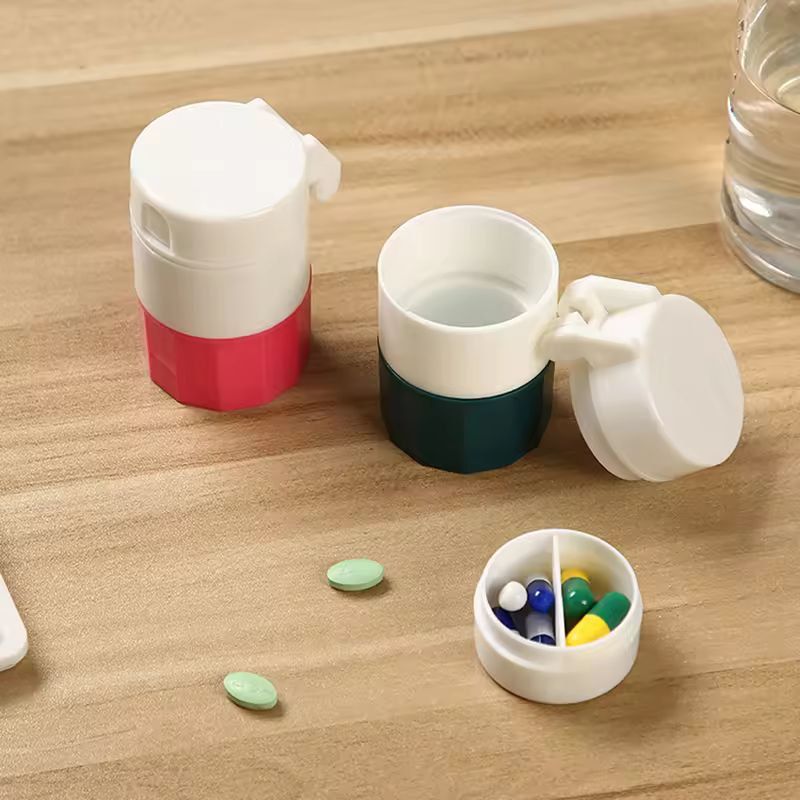 Compact 4-in-1 Travel Pill Cutter & Grinder Box