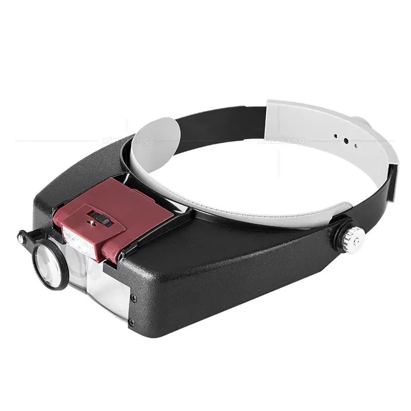 LED Headband Magnifier Glasses, Adjustable Optivisor Loupe for Reading, Crafts & Repair with Bright Dual LEDs