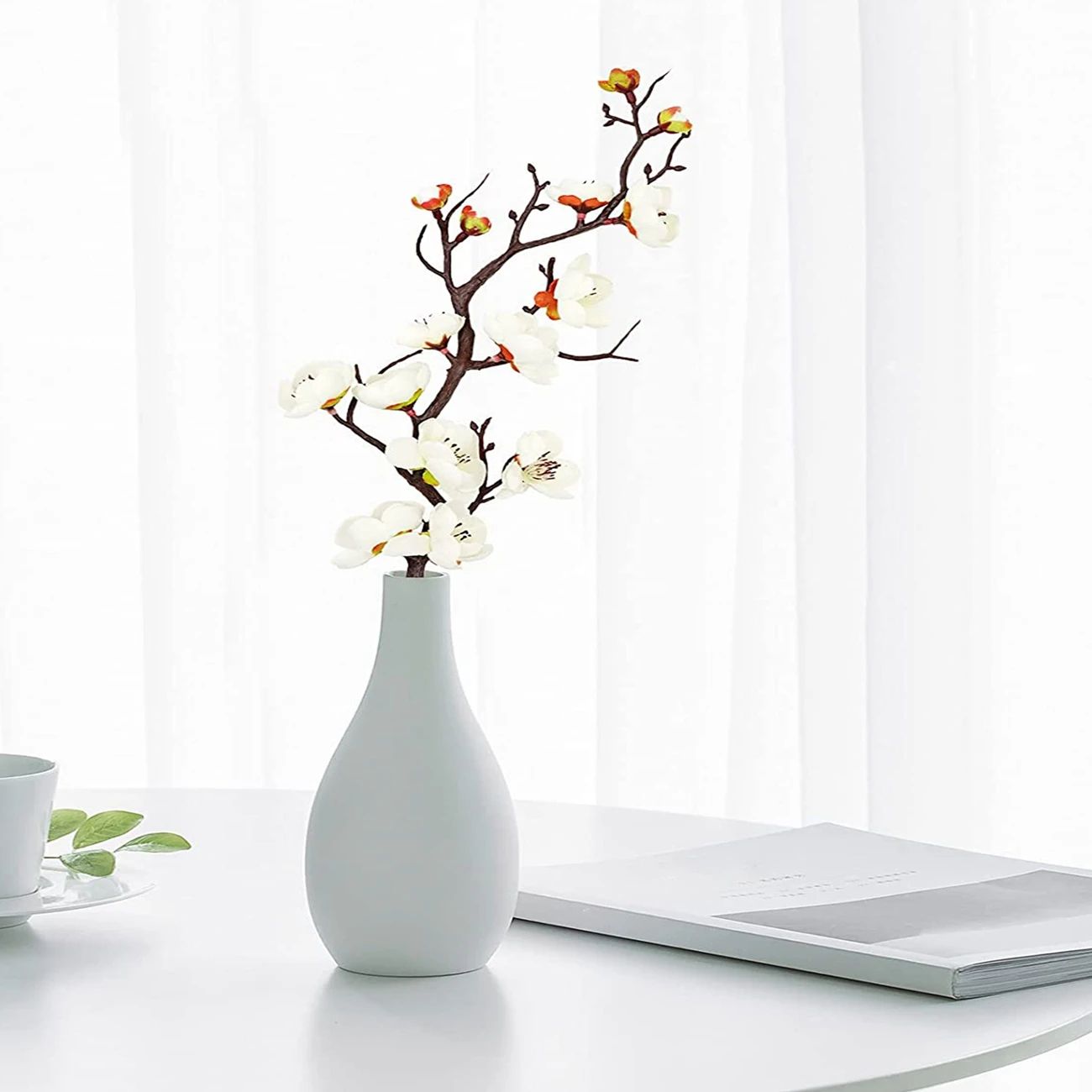 11.4 in Artificial Plum Blossom Branch – Silk Peach Flower Stem for Home, Wedding & Table Decor