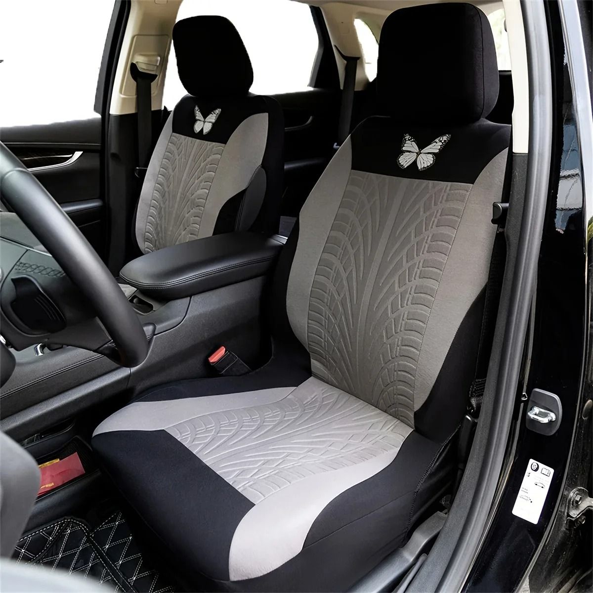 Universal Car Seat Cover Full Set with Butterfly Embroidery Design