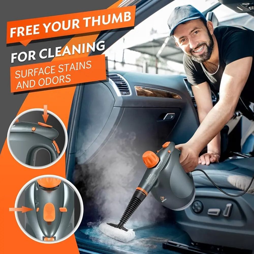 Powerful Handheld Steam Cleaner with Safety Lock and Detergent Container