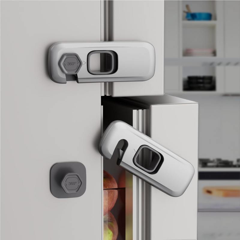 Baby Proof Fridge Locks, Child Proof Refrigerator Locks, Freezer Door Latches with Adhesive Tape, Cabinet Lock for Kids