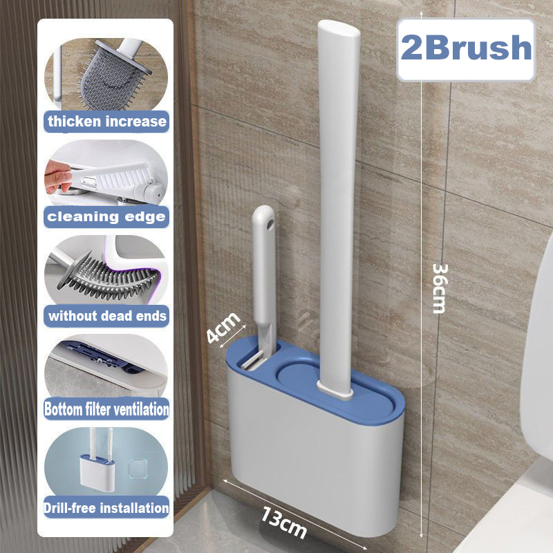Silicone Toilet Brush with Holder Wall Mounted Long Handle Bathroom Cleaner