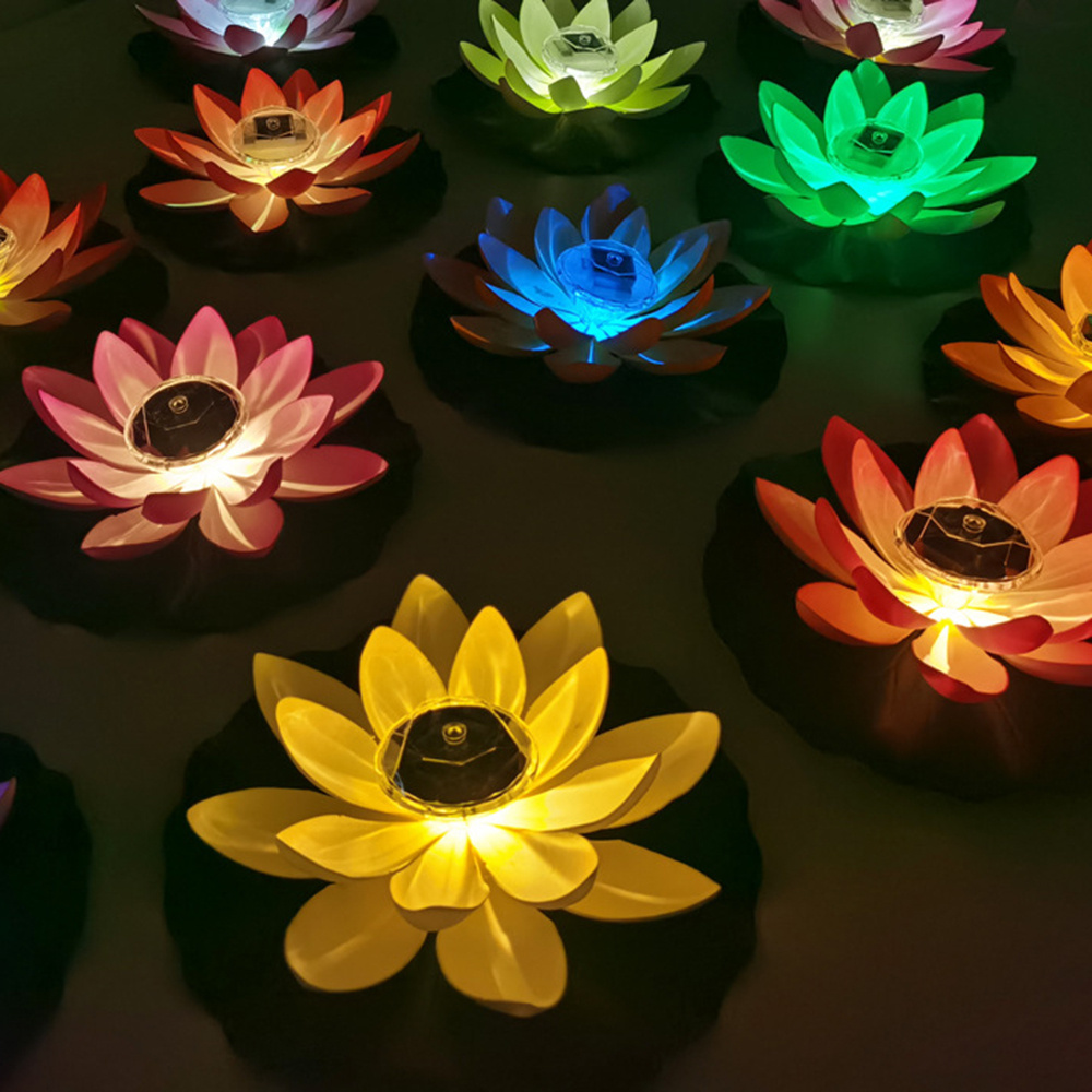 Solar Powered Artificial Floating Lotus Night Lights, LED Garden Pool Lantern, Energy Saving Lamp for Pond Fountain