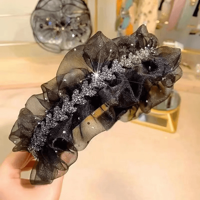 Elegant Black Gauze Rhinestone Headband