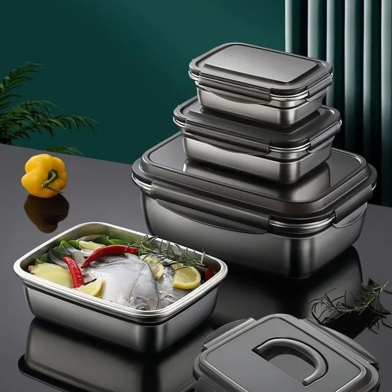 304 Stainless Steel Airtight Crisper Box Food Storage Container with Lid