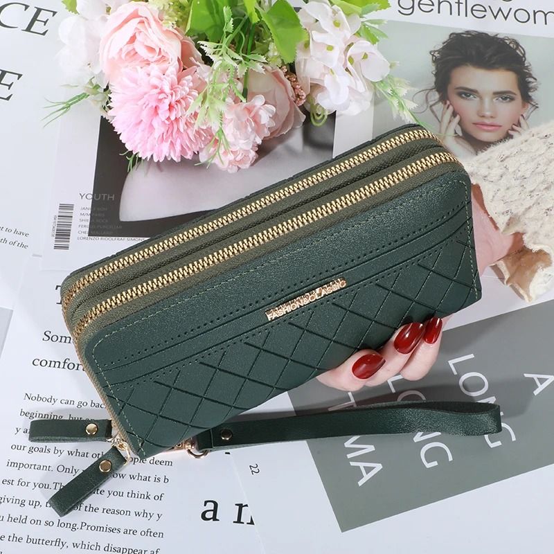 Long Womens Clutch Wallet with Double Zipper and Tassel Accent