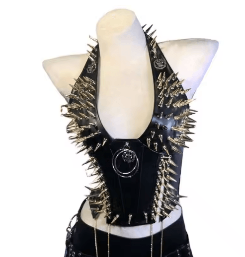 Spiked Gothic Punk Tank – Y2K Grunge PU Leather Alternative Top for Women