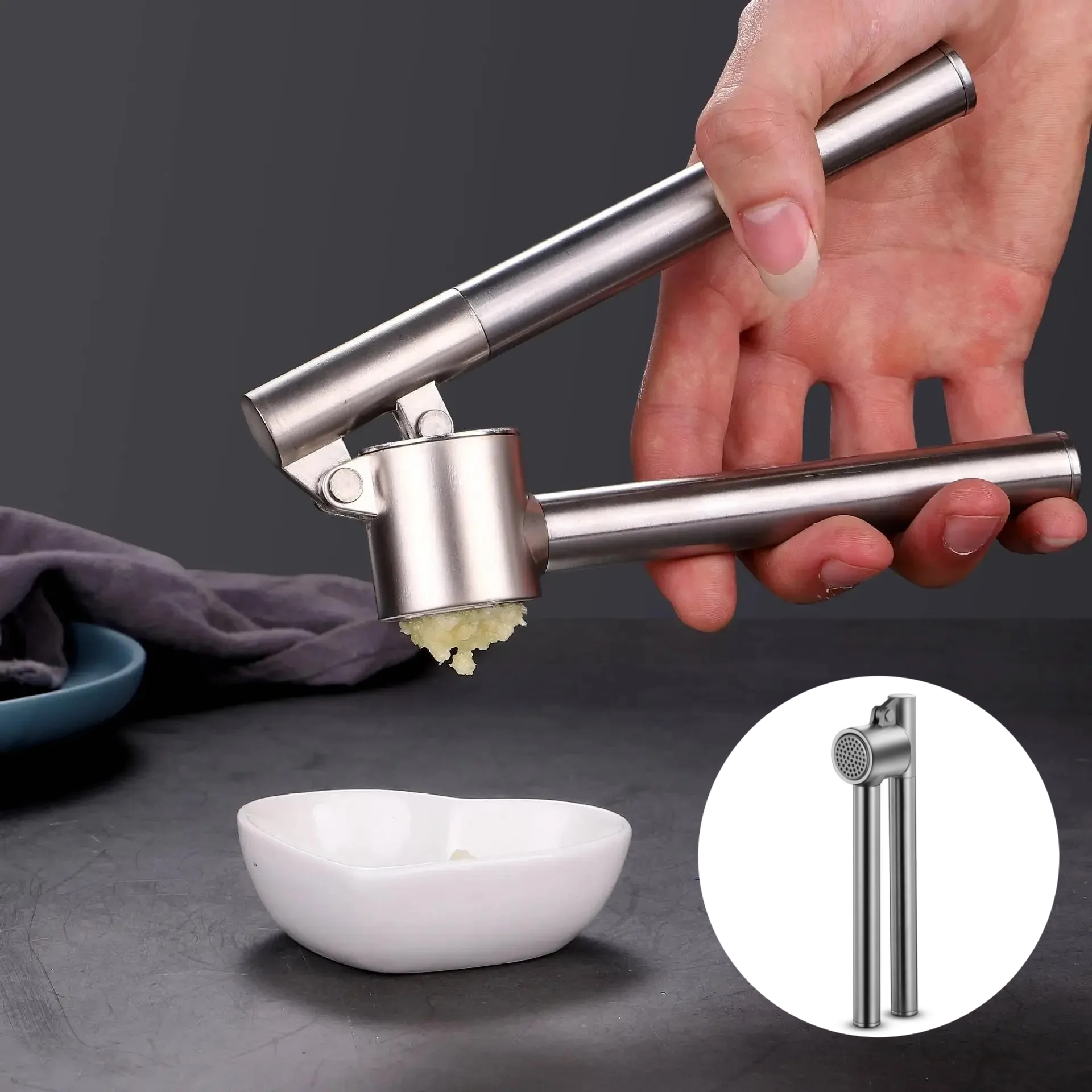 Stainless Steel Garlic Crusher, Garlic Press Mincer for Kitchen, Rust Proof Extended Edition, Kitchen Gadgets