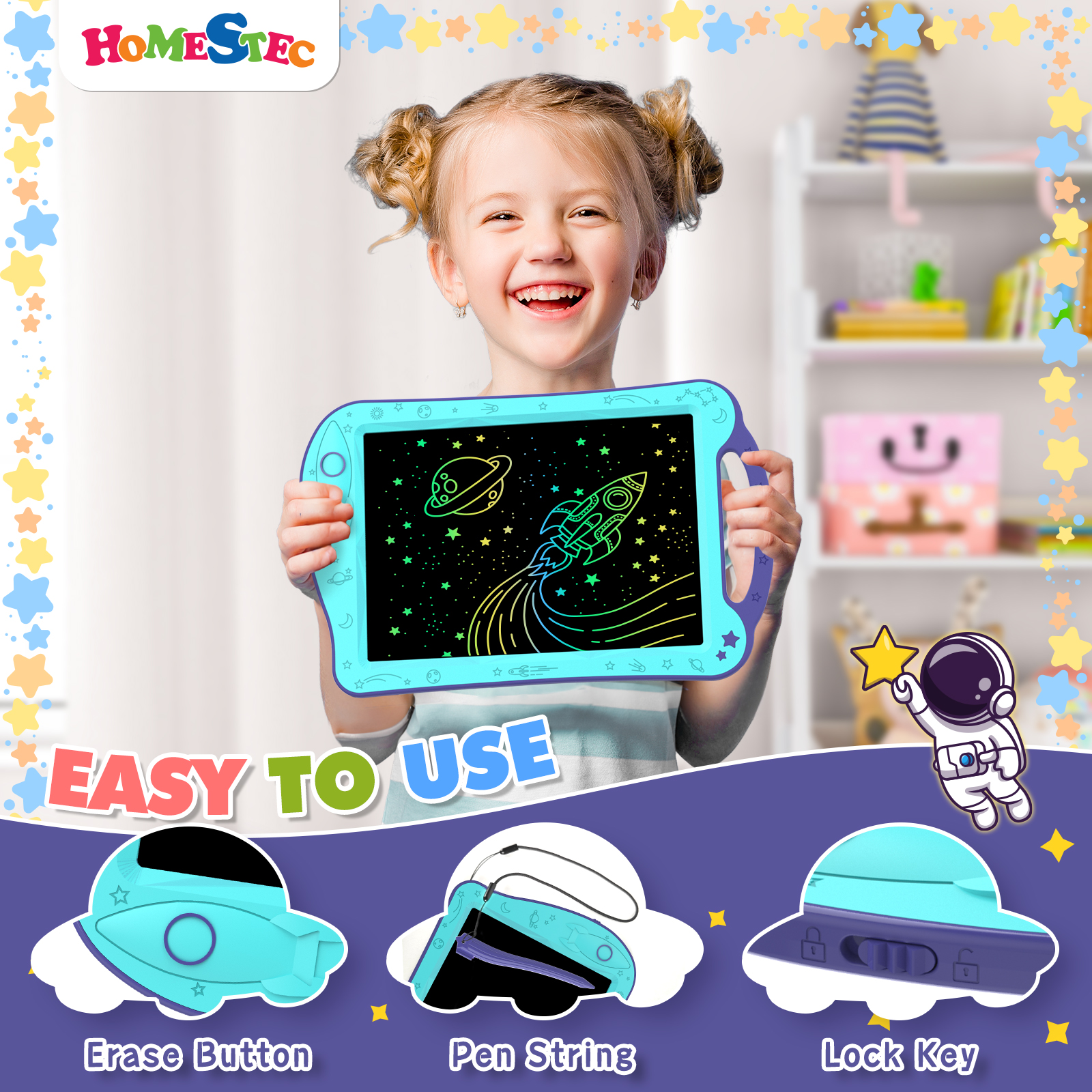 Space Doodle Board for Kids Travel Activities Toy Colored Drawing Tablet Autism Sensory Toddler Birthday Gift