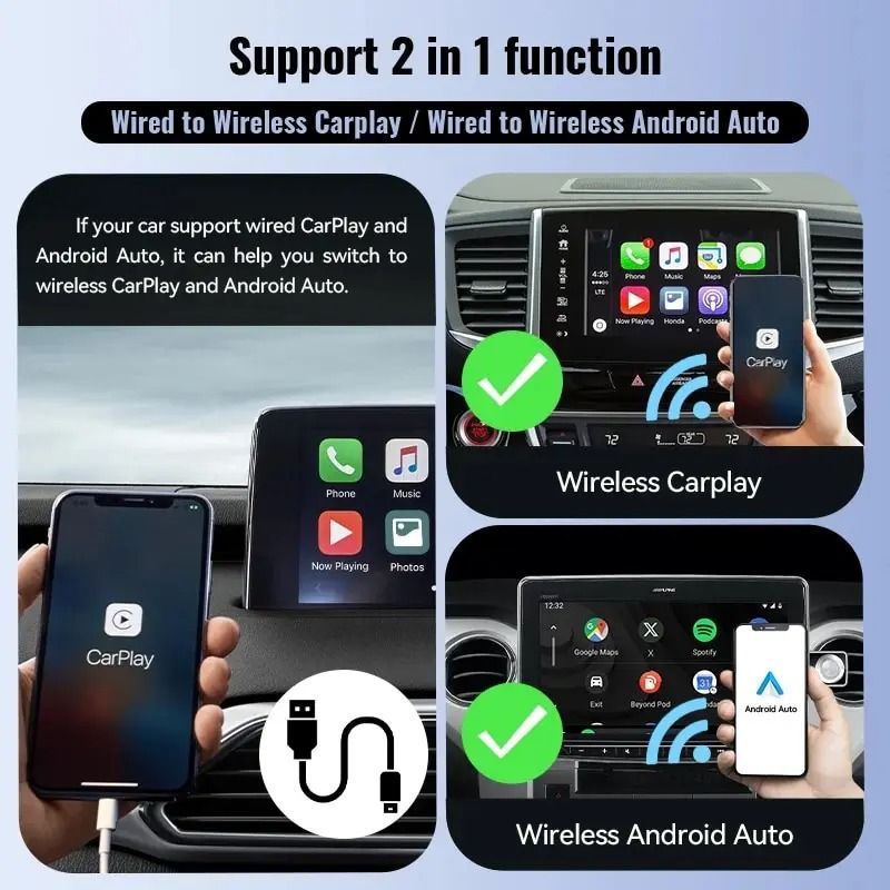 XUDA Wireless CarPlay Android Auto Adapter Plug and Play Mini Box