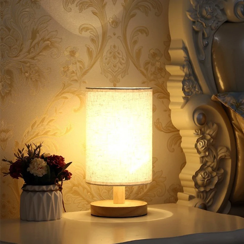 Style Lamp LED Table Lamp, Simple Dimmable Night Light, USB Plug Fabric Lampshade for Bedroom, Living Room