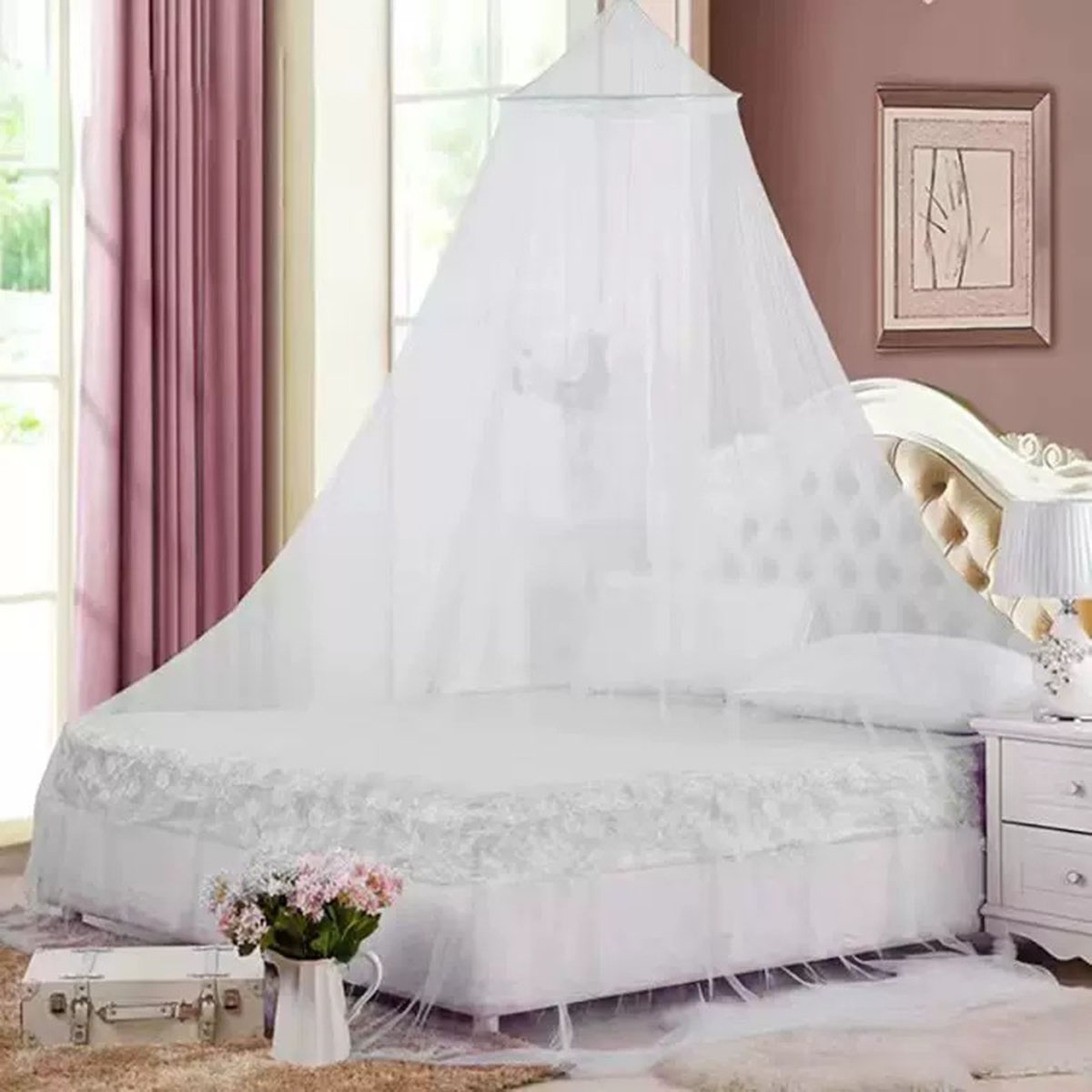 Polyester Mesh Summer Hanging Dome Mosquito Net for Double Bed Bedroom