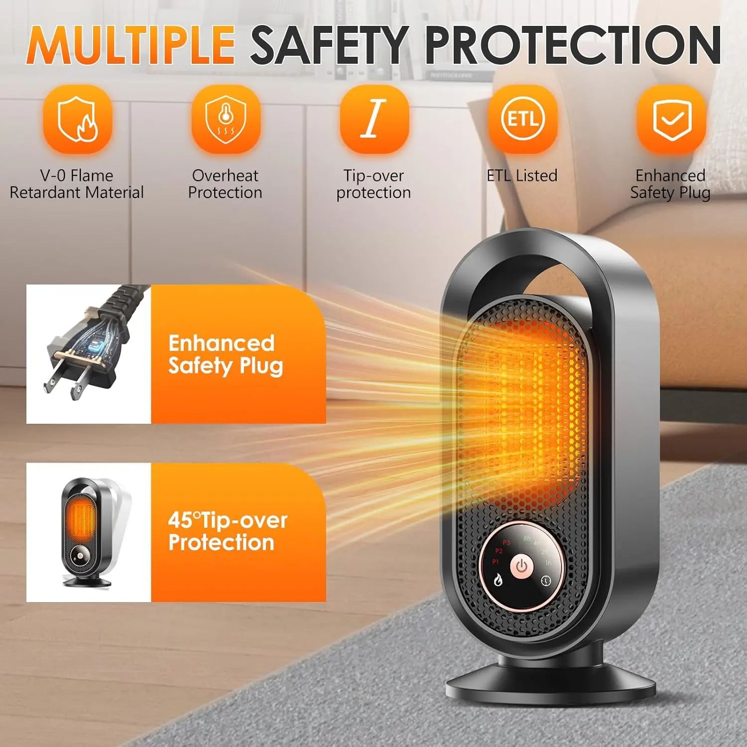 1500W Ceramic Space Heater with Fast 3-Second Warm-Up for Home & Office