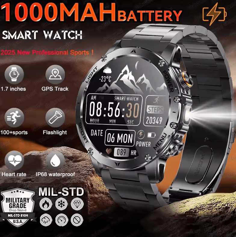 TitanX Military GPS Smartwatch with 1000mAh Battery & AMOLED Display