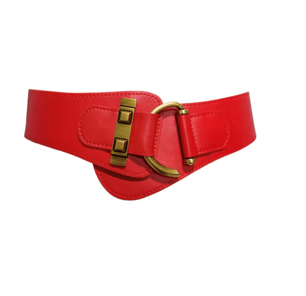 Classic Gold Buckle Leather Belt Adjustable Womens Fashion Waist Belt