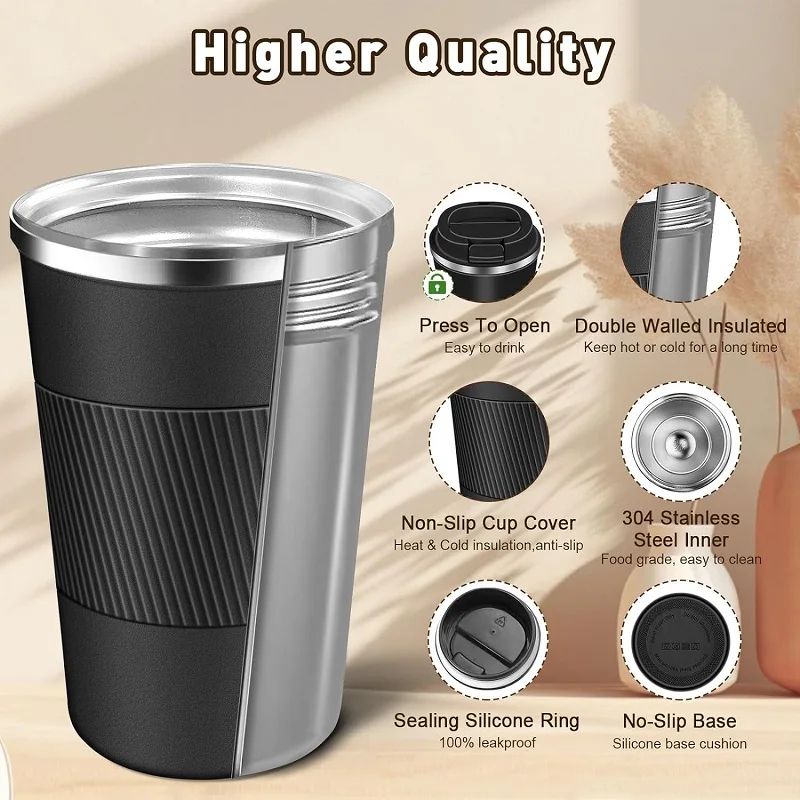 304 Stainless Steel Leakproof Travel Coffee Mug – Double Wall Insulated Thermal Bottle