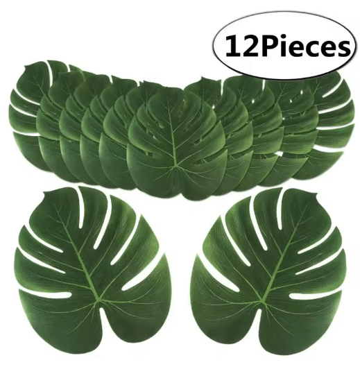 12-Piece Tropical Palm Leaves Set Lush Artificial Palm Leaves for Luau & Party Decor