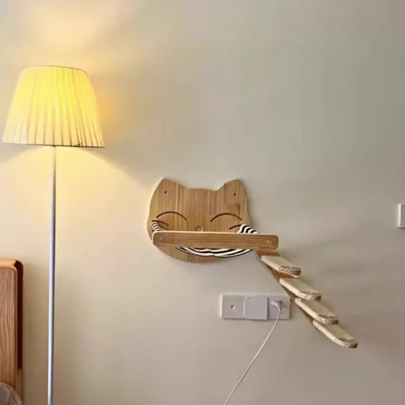 Wall Mounted Wooden Cat Climbing Hammock Set