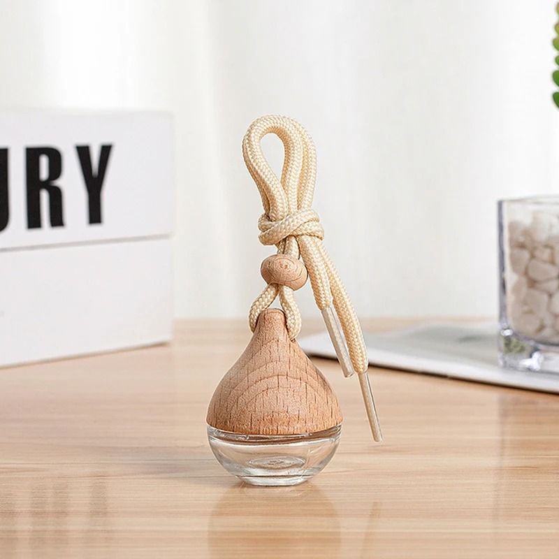 Aura-Drive Refillable Car Pendant – 6ml Glass & Wood Essential Oil Diffuser