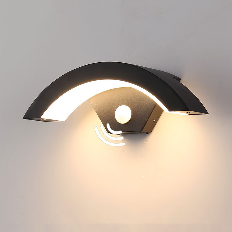 Minimalist Outdoor Wall Lamp, Waterproof Infrared Motion Sensor, Moon-Shaped Garden Light for Balcony