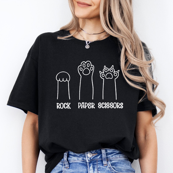 Rock Paper Scissors Shirt Funny Cat Lover Graphic Tee Cute Animal Humor Gift