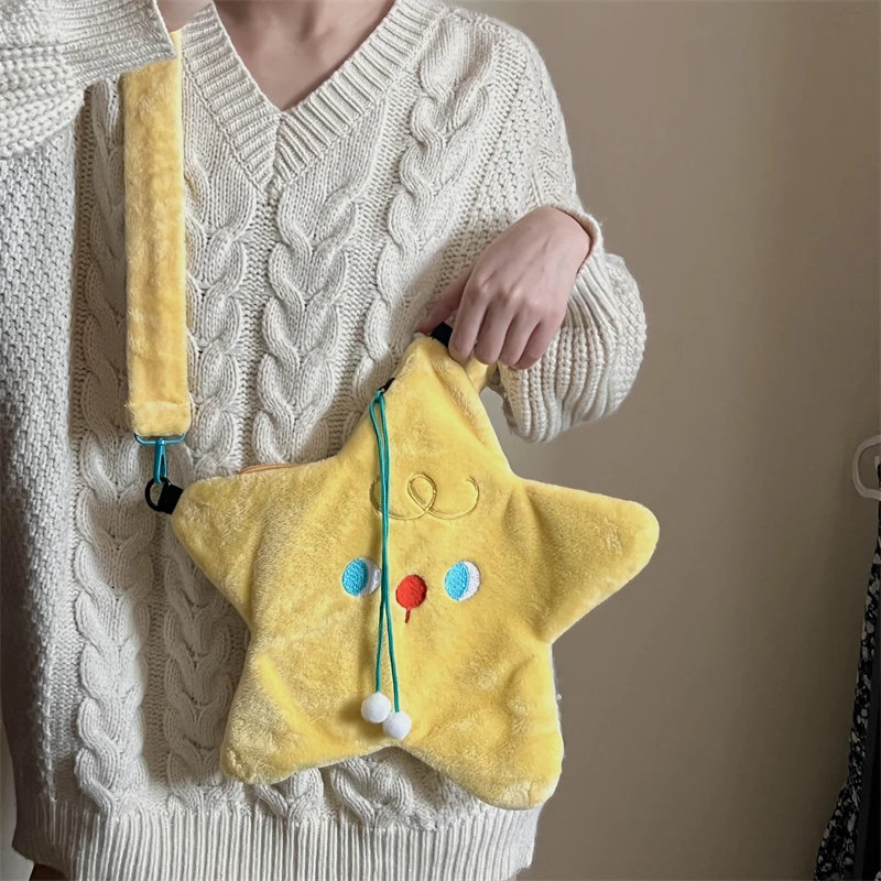 Cute Star Plush Crossbody Bag for Women Soft Faux Fur Shoulder Purse