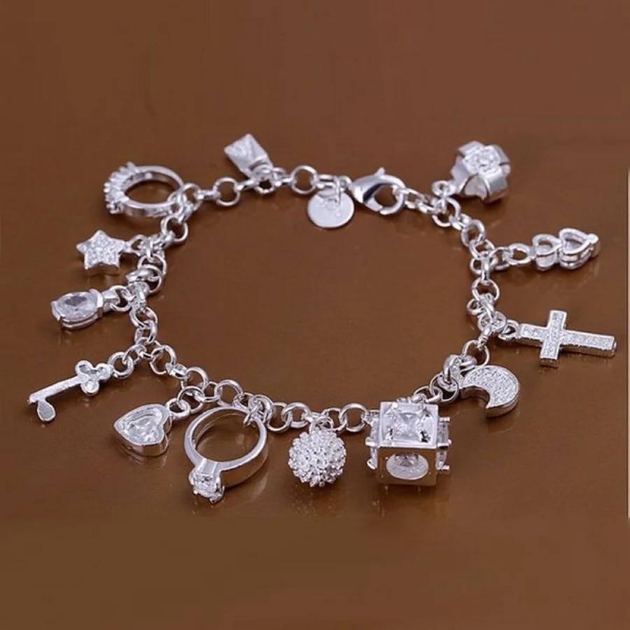 Valentine's Day Sale, 925 Sterling Silver Jewelry Fashion Bracelets with Wedding Charms for Women - Free Shipping