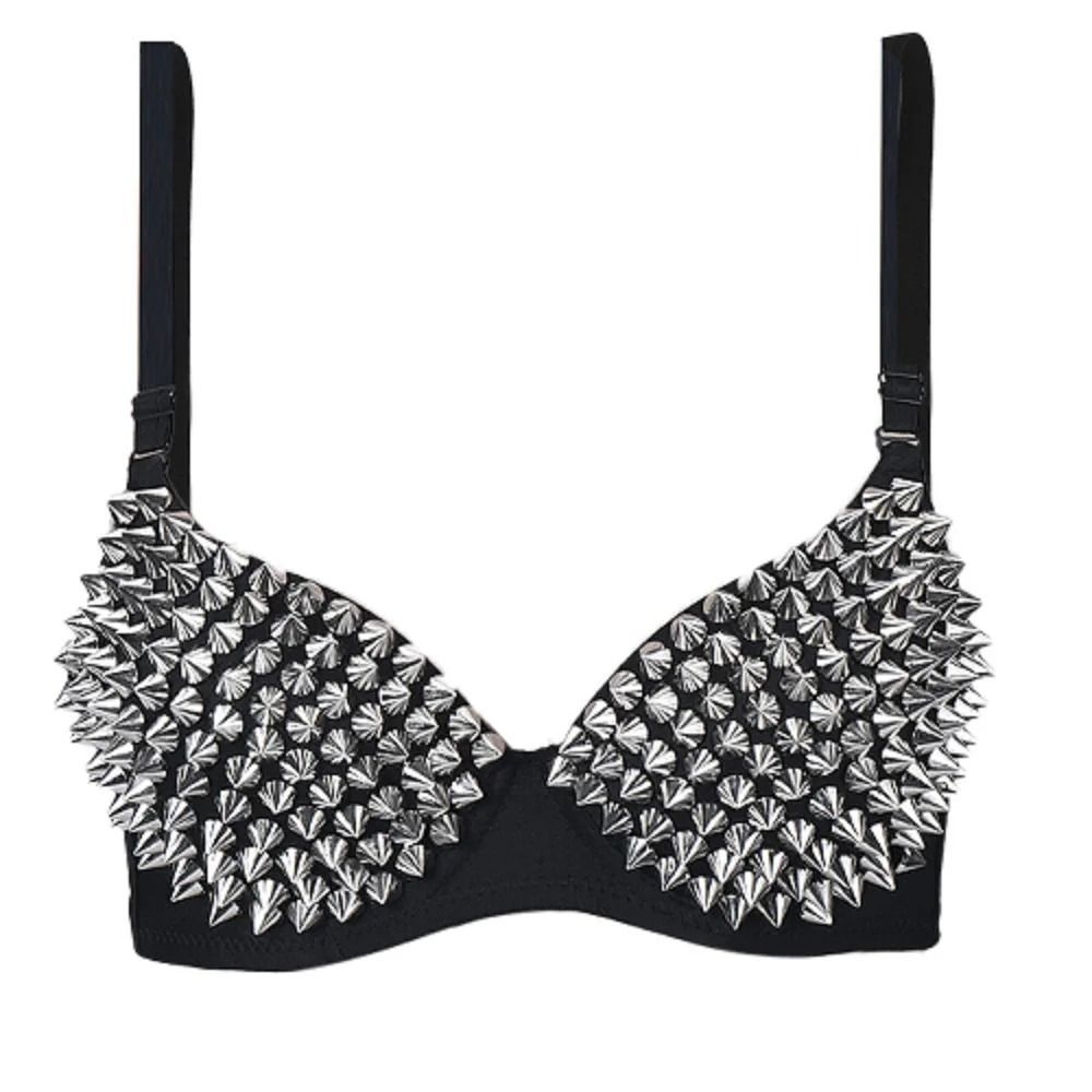 Womens Studded Wireless Bra Steampunk Party Top Lingerie