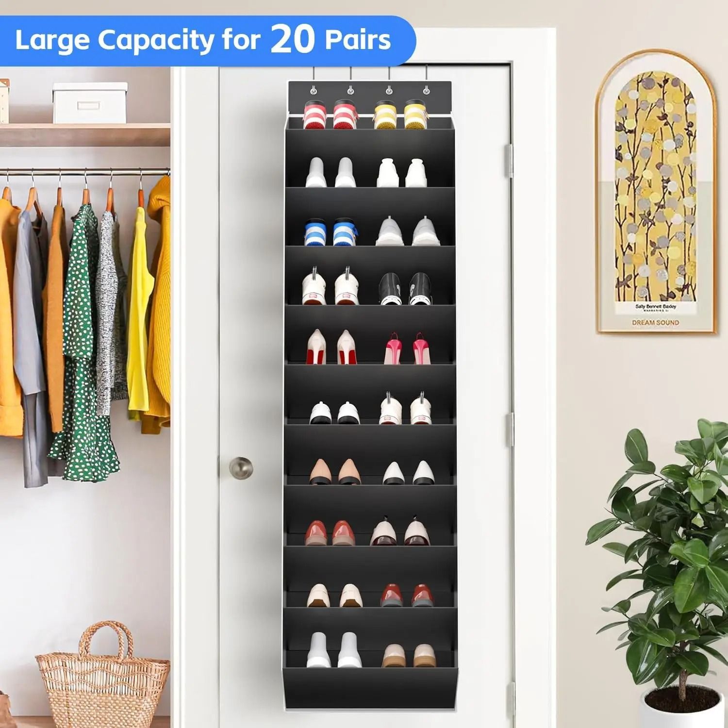 10 Tier Over the Door Shoe Organizer with Deep Pockets