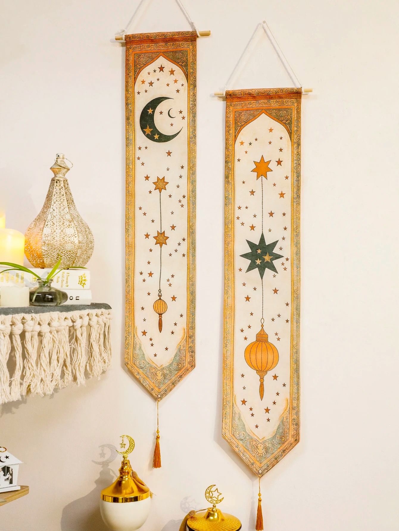Islamic Ramadan Wall Banner | Moon & Star Eid Mubarak Festival Tapestry